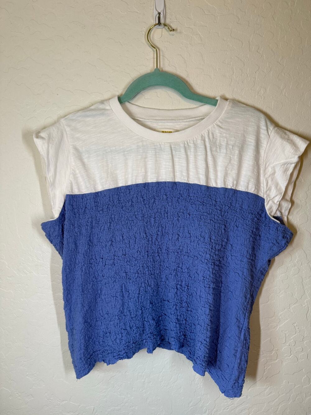 Maeve Anthropologie Two Tone Tope White/Periwinkle Ruched Women's Large